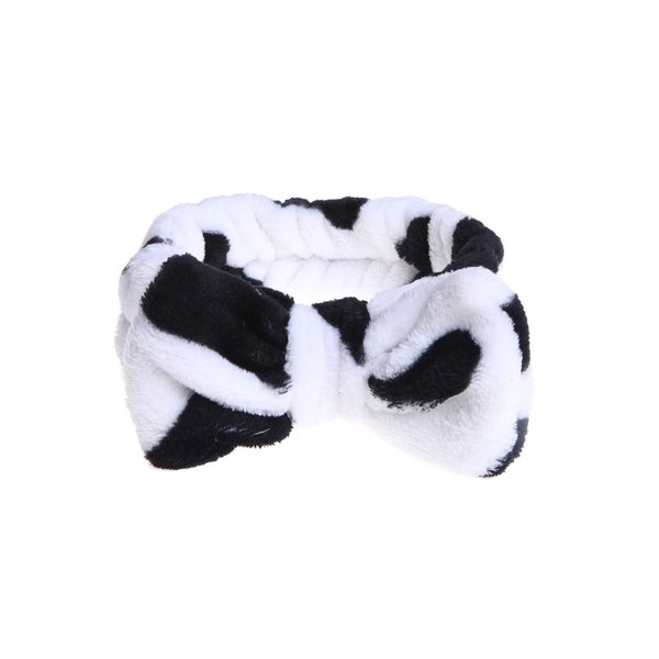 366DAYS Womens Bow Hairband,Coral Fleece Makeup Headband,Elastic Hair Band Hairlace Headband For Washing Face Shower Spa (Black and white)