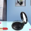 Folding Hair Brush with Mirror for Purse/Pocket,Round Mini Compact Massage Comb for Girls and Women (Black+White)