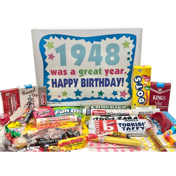 RETRO CANDY YUM ~ 1948 76th Birthday Gift Box Nostalgic Candy Mix from Childhood for 76 Year Old Man or Woman Born 1948