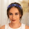 Formery Sparkly Blue Rhinestone Headband Pearl Flower Hairband Party Prom Wedding Handmade Crystal Beads Headpiece for Women and Girls
