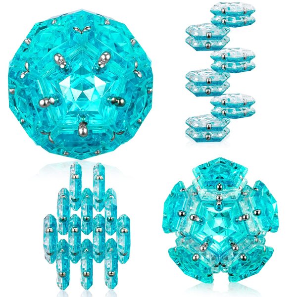 RoomyRoc Magnetic Fidget Sphere - Pentagons Magnets Balls - 12 Piece Set - Crystal Bright Blue - Magnet Fidgets Toy - Creativity Beyond Imagination, Inspirational, Recreational, Desk Toys for Adults