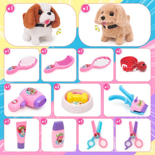 SUPERGFS Plush Toys Puppy Electronic Toy Walking and Barking Dogs Tail Wagging Interactive Dog Toy for Kids Christmas Birthday Gift for Toddlers Girls 3 4 5 6 Year Old