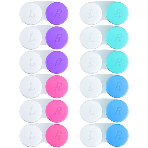 QVVQ 12PCS Contact Lens Case, Colorful Contact Lens Box Left/Right Eyes Holder Container, Outdoor Mini Contact Lens Soak Storage Kit for Travel&Home.