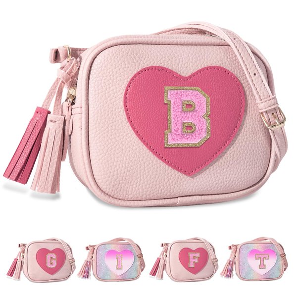 Birthday Gifts for 2 3 4 5 6 7 8 9 10 Year Old Girl,Cute Little Girl Purse Toddler Purse for Kids Wallet,Small Initial Shoulder Crossbody Bag,Personalized Christmas Gift for Daughter Baby(Pink,B)