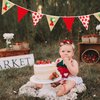Strawberry 1st Birthday Pennant Banner Flag Berry Pattern Red Triangle Fabric Burlap Bunting Garland with Felt 1 Sign for Berry First Girls Strawberry Sweet One Birthday Party Decorations Supplies