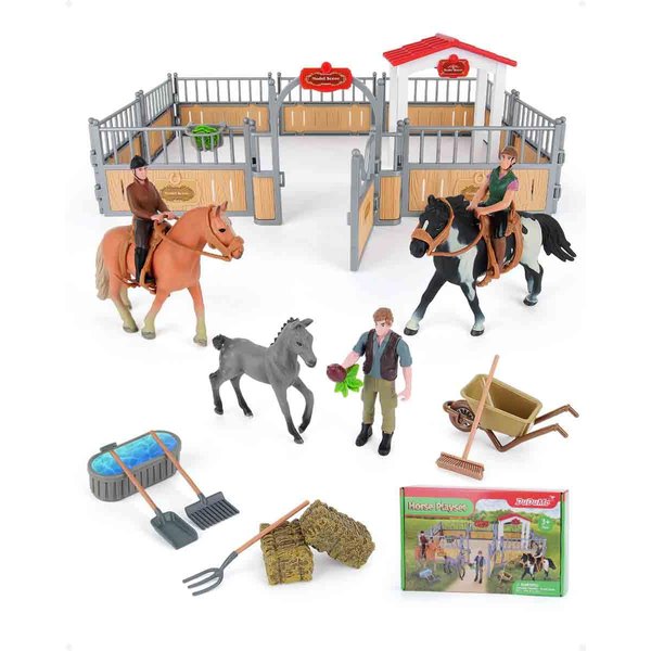 DuDuMo Horse Stable Playset, Horse Gifts for Girls and Boys with 3 Horses and 2 Riders, Horse Toys Set Farm Animals Toys for Kids 3 4 5 6 7 8+ (New Model)