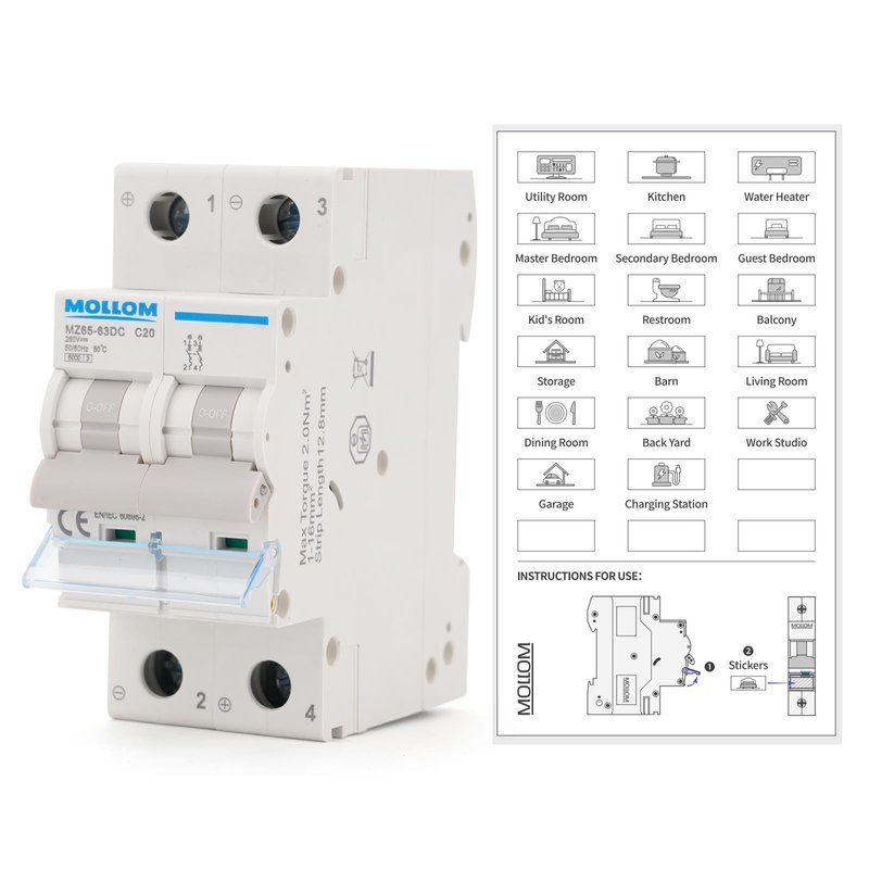 MOLLOM 1-Pole Miniature Circuit Breaker – 6A, 110V-240V AC, C6 Trip Curve, 6kA Breaking Capacity For Solar, RV & Home Use