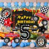Lebeili 9pcs Truck Birthday Balloon, Race Car Theme Party Supplies, Includes 4 Number Balloons, Black & Transparent, for 5th Birthday & Baby Shower, Unisex