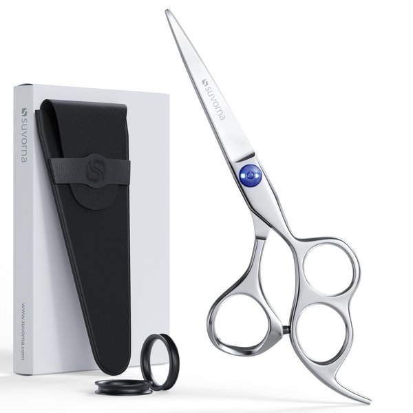 Suvorna 3-Hole 6" Hair Cutting Scissors Professional - Hair Scissors Professional, Right-Hand Barber Scissors Professional, J2 420 Japanese Stainless Steel Hair Cutting Shears & Hairdressing Scissors