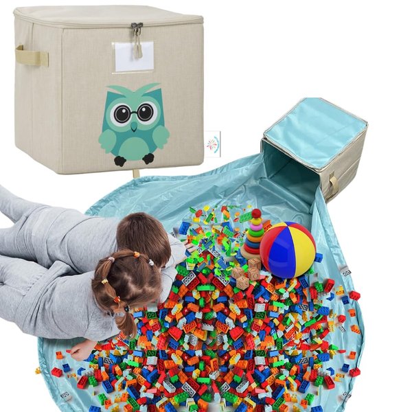 Let's Go Learn More Toy Storage Box with Play Mat for Kids | Toy organizer and storage bin with foldable play mat for building bricks, magnets, blocks, little cars, dolls