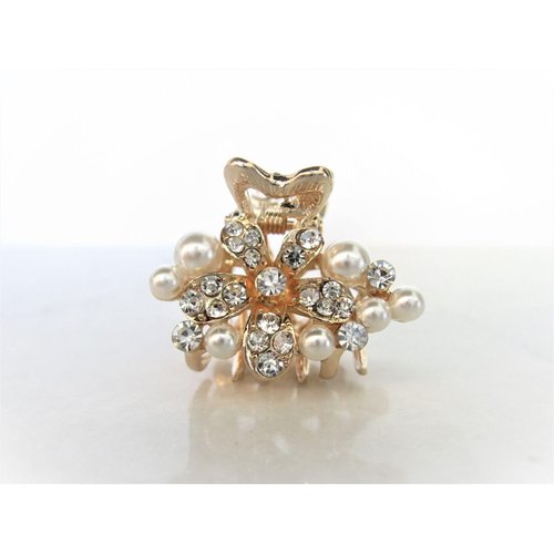 Generic Small pearl and crystal flower gold hair claw clip bridal clip bridal barrette