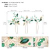 3 Pieces U Shape Wedding Hair Pins for Bride Wedding Hair Pieces Gold Leaf and Green Rhinestones Hair Clips for Bridesmaid Women and Flower Girls Hair Accessories