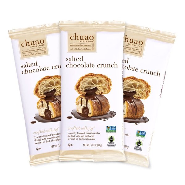 Chuao Chocolatier Salted Chocolate Crunch Dark Chocolate Bars | Gourmet Sea Salt Artisan No Preservatives | For Gift Baskets, Christmas, Valentines Day, Gifts for Women, Men, Birthday, Thank You, Care Package | 3 Pack