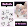 56Pcs Luxury Nail Art Rhinestone, Pink&White Silver Heart Nail Gems Charms, Silver Planet Gems Nail Diamond Rhinestones Jewels Charms for Girl Women DIY Nail Design Craft Jewelry Accessories