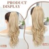 KooKaStyle Ponytail Extensions, 22 inch Long Drawstring Wavy Clip in Ponytail Hair Extensions Light Ash Brown & Bleach Blonde Layered Synthetic Hairpiece for Women
