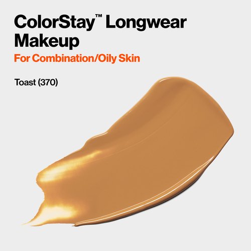 Revlon Liquid Foundation, ColorStay Face Makeup for Combination & Oily Skin, SPF 15, Longwear Medium-Full Coverage with Matte Finish, Toast (370), 1.0 Oz