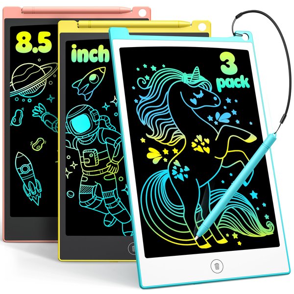 TECJOE 3 Pack LCD Writing Tablet, 8.5 Inch Colorful Doodle Board Drawing Tablet for Kids, Kids Travel Games Activity Learning Toys Birthday Gifts for 3 4 5 6 Year Old Boys and Girls Toddlers