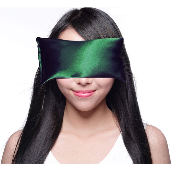 Happy Wraps Lavender Eye Pillow - Hot Cold Aromatherapy Satin Eye Mask for Yoga, Sleeping, Migraines, Stress, Relaxation - Gifts for Women, Birthdays, Coworkers, Christmas - Emerald