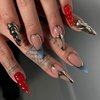 QQPPOLIU Medium Press on Nails Almond Multi Color Press on Nails Chrome 3d Nails Press Ons French Tip Fake Nails Hot Girls Acrylic Glue on Nails Gift for Women and Girls