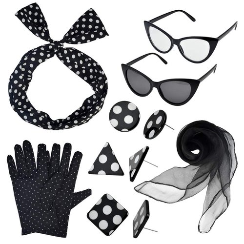 HOVEOX 1950s Women Costume Accessories Scarf Headband Set for 50s Party
