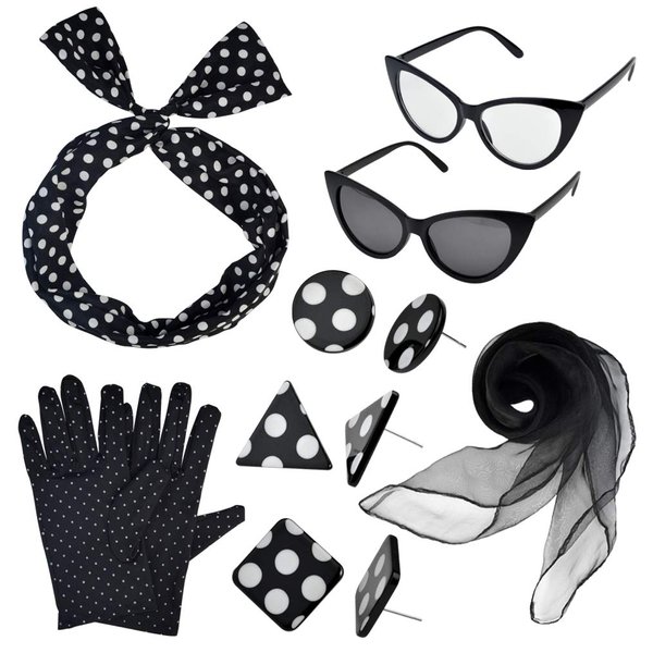 HOVEOX 1950s Women Costume Accessories Scarf Headband Set for 50s Party
