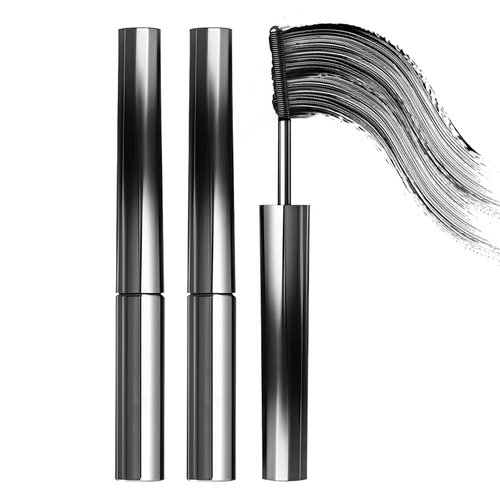 AWCCXMYM 2Pcs Iron Wand Mascara Metal Mascara Natural Volume Curling Lengthen Lasting Waterproof Mascara for Fuller Shining Lashes #Black