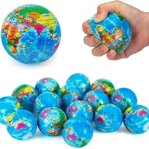 24 Pack - Mini Soft Foam Earth Squeeze Balls, 2.5" Toy Stress Relief Bulk Educational Novelties for Kids, School, Classroom, Party Favors, Rewards (Globe (2.5"))