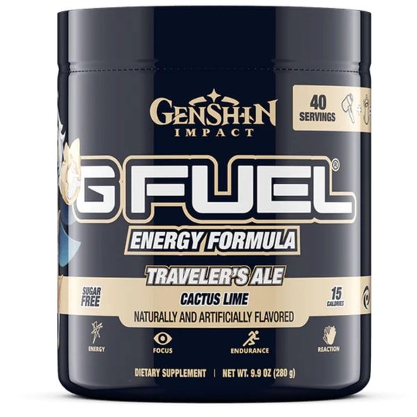 G Fuel Genshin Impact Energy Powder, Sugar Free, Clean Caffeine Focus Supplement, Water Mix, Cactus Lime Flavor, Focus Amino, Vitamin + Antioxidants Blend - 9.9 oz (40 Servings)