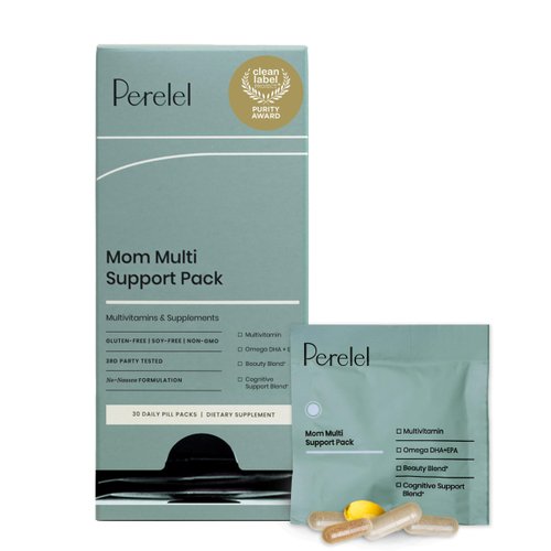 Perelel Mom Multi Support Pack, Postnatal Vitamins for Women with Omega 3 Dha, Iron, Collagen, & Vitamin B12 to Support Postpartum Health, Soy & Gluten Free, Non GMO, 30 Daily Pill Packs