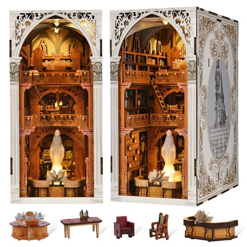 Book Nook Kit, DIY Miniature House Kit 3D Wooden Puzzle for Adults Booknook Kit with Dust Cover Book Decor Bookshelf Decoration Decorative Bookends Women Craft Gifts for Teens (Public Library)