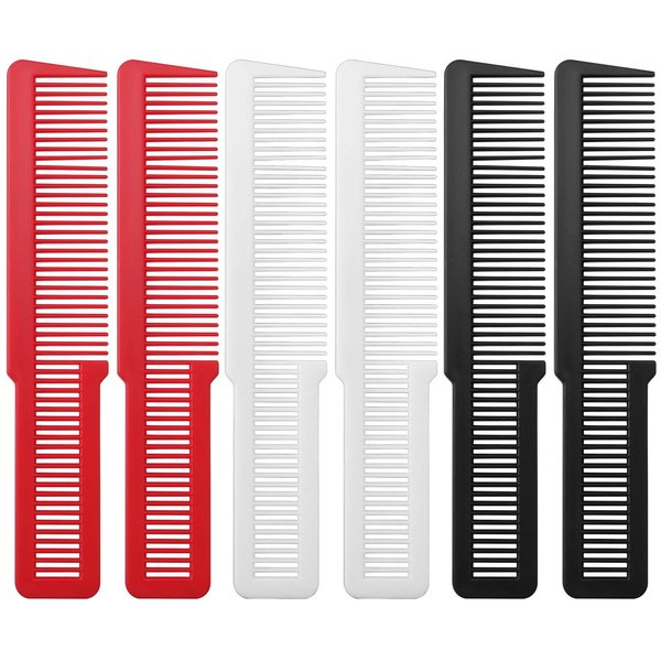 6 Pieces Hair Cutting Comb for Women, Professional Barber Combs Set All Purpose Clipper Comb Hairstylist Hair Comb for Men Stylists Home Salon (Black, White and Red)