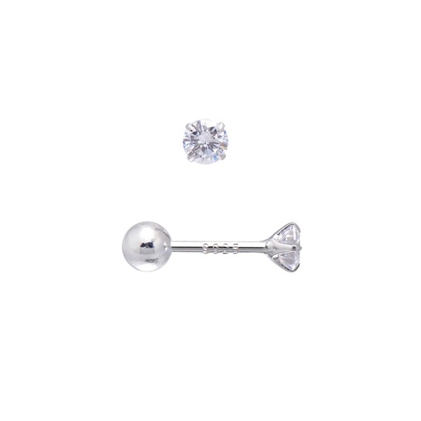 Screw Back Sterling Silver Cubic Zirconia Earrings Studs 3MM, White Diamond Color