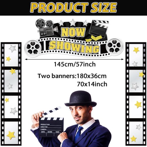 3 Pcs Movie Night Porch Sign Banner Movie Theme Party Decoration Now Showing Camera Action Hanging Porch Sign Movie Theater Door Banner for New Year Home Film Backdrop Party Supplies