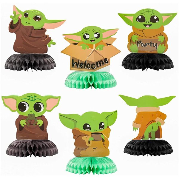 6Pcs Yoda Party Decorations, Birthday Decorations Honeycomb Centerpieces, Yoda Theme Birthday Party Supplies