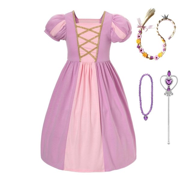 Dressy Daisy Toddler Girls Cotton Princess Dress Up Clothes with Braid & Accessories for Halloween Birthday Party Everyday Outfit Size 4T to 5T, Purple