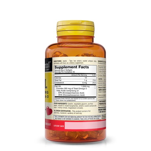 Mason Natural, Omega-3 Fish Oil, 1000 Mg, 90 Softgels, Dietary Supplement with Omega Fatty Acids from Fish Oil, Supports Heart and Joint Health