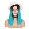 HANNE Ombre Black to Teal Blue Wig Short Straight Hair Blue Bob Wigs for Women Bluish Green Wig Shoulder Length Navy Wig for Daily or Party Hair Replacement Wig (Teal Blue Wig)