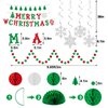 Christmas Party Decorations Happy Christmas Paper Banner with Merry Christmas Paper Banner Set, Christmas Honeycomb Ball Hanging Decorations and Spiral Decorations Indoor Outdoor Decor