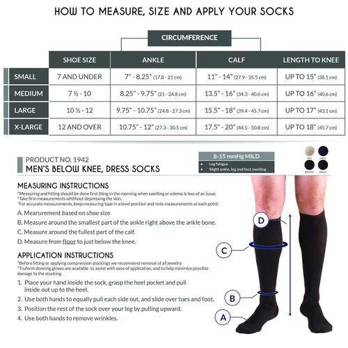 Truform Compression Socks, 8-15 mmHg, Men's Dress Socks, Knee High Over Calf Length, Black, Medium