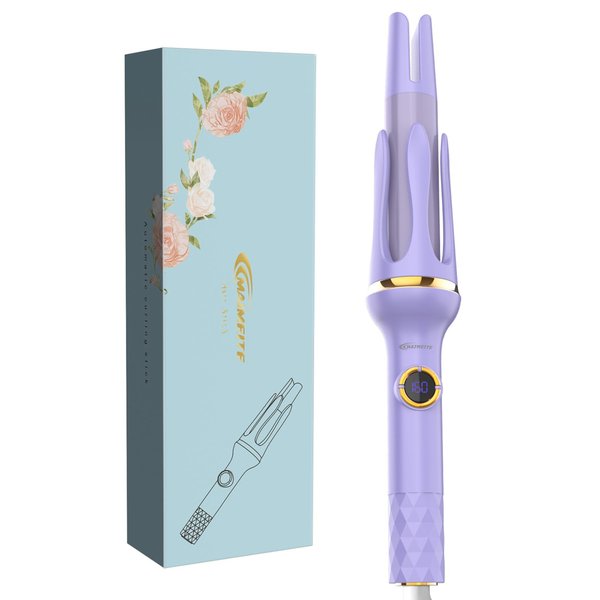 MAIMEITE Automatic Hair Curler, Self-Rotating Curling Iron 1.25 inches, 32mm Beach Waves Curling Wand, 8 Temperature Options, Extended Barrel for Medium to Long Hair, Purple