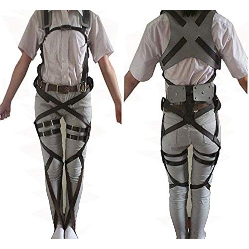 HiRudolph 1 X Cosplay Attack on Titan Shingeki no Kyojin Recon Corps Belt Hookshot Costume, Browen, free size