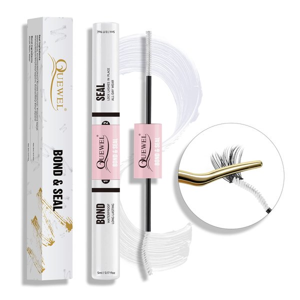 QUEWEL Eyelash Bond & Seal, Waterproof & Long-Lasting, White Double Tube Lashes Glue for DIY Eyelash Extensions at Home