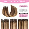 Evala Clip in Hair Extensions, 7pcs Clip in Hair Extensions Real Human Hair 16 inch 120g Clip ins #P4/27/T4 Brown with Caramel Blonde Highlights Hair Extensions Clip ins Brown Human Hair Extensions