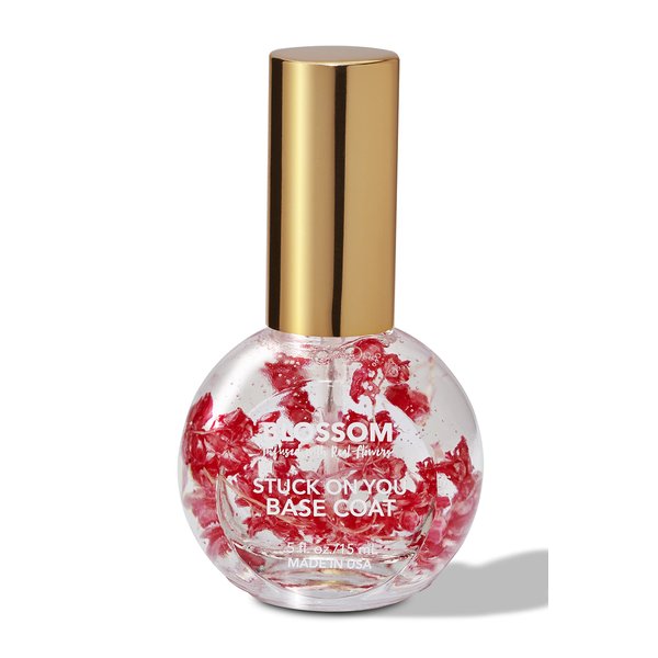 Blossom Stuck on You Sticky Base Coat for Nail Polish, Cruelty Free, Paraben Free, Vegan, Infused with Real Flowers, Made in USA, 0.5 fl. oz./15 ml, Red