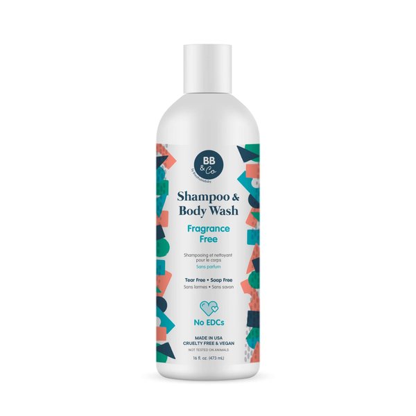 BB&CO Shampoo & Body Wash — Fragrance Free — 16 oz — Tear Free & Soap Free — No EDCs — Safer for Baby — Good for the Whole Family — Made in USA