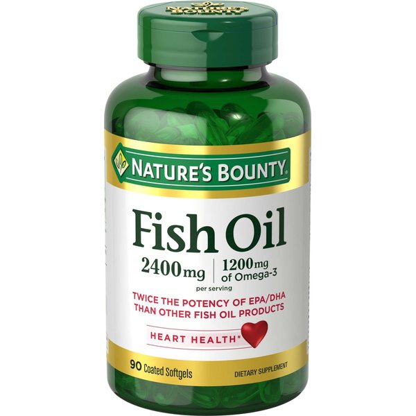 Nature's Bounty Fish Oil, Supports Heart Health, 2400mg, Coated Softgels, 90 Ct.