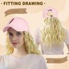 SUNBORRY Women's Wig Hats with Wavy Hair Extensions, Baseball Cap with Hair Attached, 20 Inch (Pink hat-Figure-613 Wool roll)