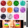 12 Colors Body Glitter Face Glitter Festival Makeup Hair Glitter Gel, Rave Glitter Gel for Body Hair Face Paint with Brush, Face Body Glitter Gel for Woman for Festival Carnival Party Christmas