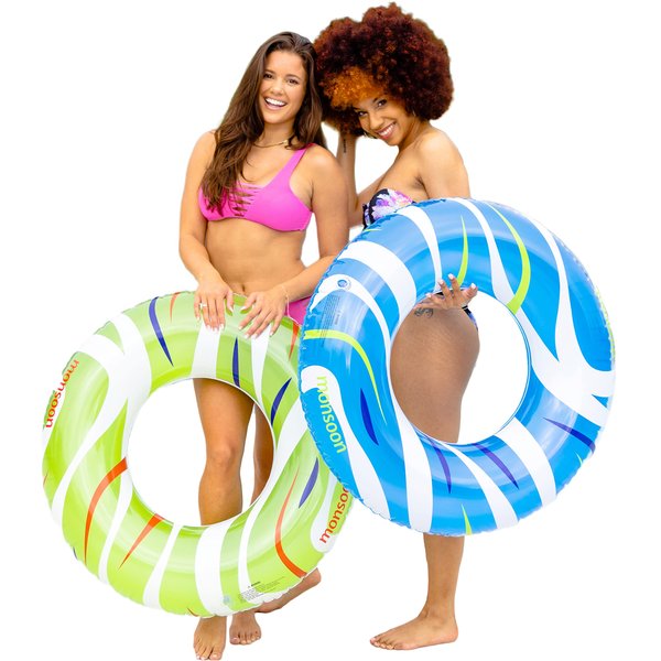 monsoon [Citrus] 2-Pack Luxury Pool Floats Swimming Float Beach Swim Tube Floaties Ring Tubes - Blue Green