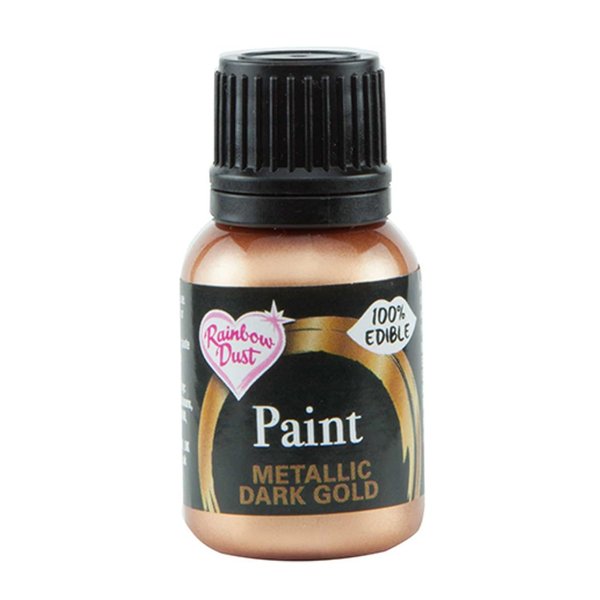 Ready-to-use Metallic Dark Gold 100% Edible Food Paint for Cake and Icing Decoration by Rainbow Dust